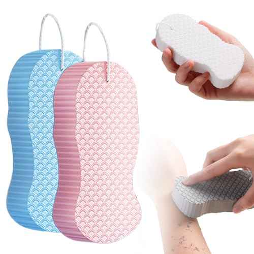 Magic Exfoliating Bath Sponge, 2025 New Super Soft Exfoliating Bath Sponge, 3D Magic Exfoliating Body Scrubber, Shower Sponges for Body Removes Dead Skin (Pink Blue)