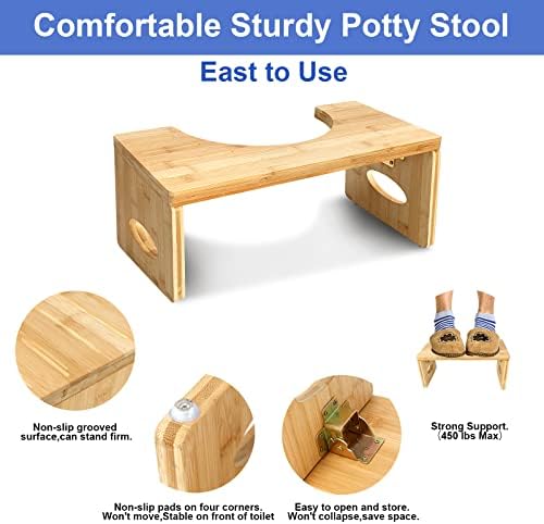 Toilet Stool,7 Inches H Foldable Bamboo Squat Poop Stool for Children Adults Seniors,Easy to Use,Sturdy Potty Stool for Bathroom Toilet.