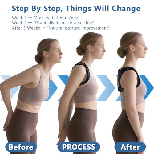 Posture Corrector for Women & Men, Adjustable Upper Back Brace with Anti-Chafing Pads for Neck/Shoulder/Back Pain Relief, Breathable Invisible Posture Brace for Office, Driving, Fitness. (Black, Medium)