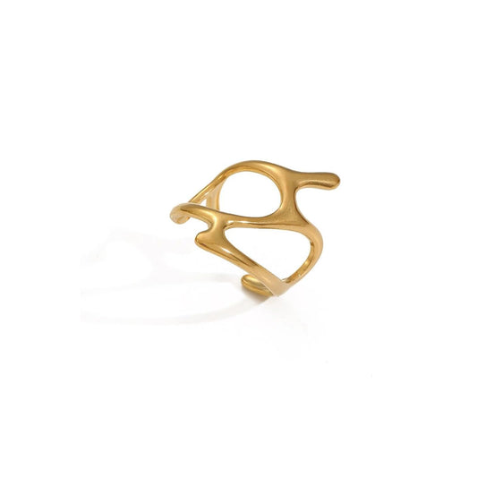 AIETUE Chunky Rings For Women, Gold Silver Thumb Ring Asymmetrical Wavy Curve Ring Adjustable Non Tarnish Dainty Stainless Steel New Year Anniversary Birthday Jewelry Gift (Trendy Gold #4)