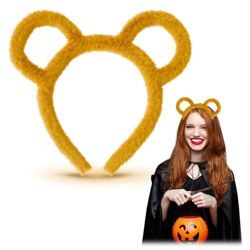 Chipmunk Ears Headband - Yellow Bear Ears Headband - Halloween Costumes | Lightweight Non-Slip Plush Hair Accessory for Skincare, Spa, Party, Events | For your Halloween, Holiday, or Casual Look