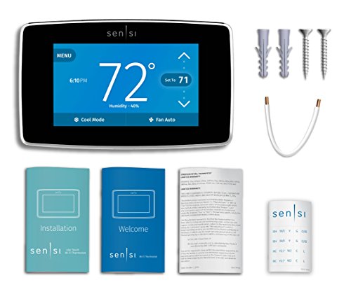 Emerson Sensi Touch Wi-Fi Smart Thermostat with Touchscreen Color Display, Works with Alexa, Energy Star Certified, C-wire Required, ST75 Black 5.625" x 3.4" x 1.17"