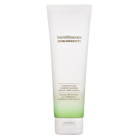 bareMinerals Skinlongevity Face Cleanser, Cream-to-Foam Cleanser with Mineral Herb Complex, Removes Makeup & Sunscreen, Gentle for All Skin Types, Vegan, Cruelty-Free & Dermatologist-Tested