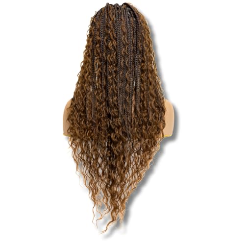 PIB 24'' Full Lace Bohemian Box Braid Wig - Knotless Braided Wigs for Black Women - Synthetic Braided Wig with Natural Baby Hair - Off Black and Brown #1B30