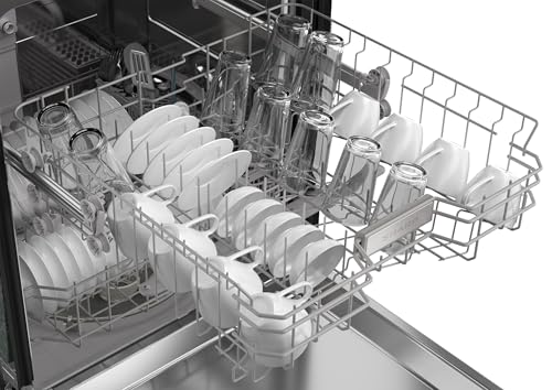 Sharp SDW6504MS Stainless Steel Dishwasher, 24-inch Pocket Handle, 52 dB, Hybrid Tub, 12 Place Settings, 5 Cycles, Heated Dry