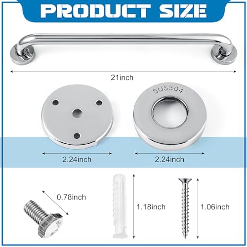Blulu 2 Set Shower Grab Bar Stainless Steel Bathroom Grab Bar Handle Anti Slip Heavy Duty Bathtub Handle Support Balance Hand Rails for Bathroom Elderly Handicap Senior Pregnant (20 Inch)