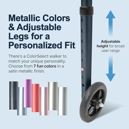 Lumex ColorSelect Walkers for Seniors, Rolling & Folding Adult Walker with Wheels, Black