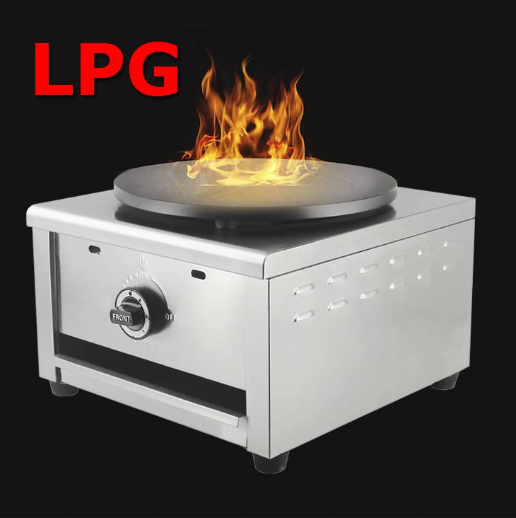 PreAsion 16''Commercial Gas Crepe Makers Machine LPG Gas Pancake Machine Griddle Maker Machine with Low Pressure Valve for Blintzes, Eggs, Tortilla