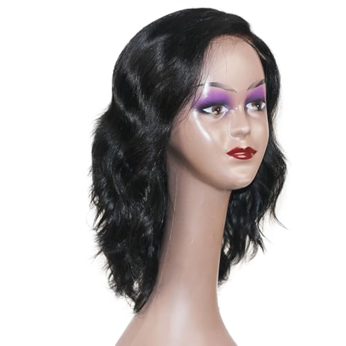 16 Inch Body Wave Human Hair Wig - Bye Bye Knots Glueless Wig with Pre-Cut Swiss Lace & Pre-Bleached Knots - 100% Brazilian Remy Human Hair Side Part Lace Front Wig Natural Color
