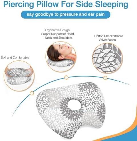 Ear Piercing Pillow for Side Sleepers Pillows with Holes for Ear Pain,Donut Pillow for Ear Side Sleeping Pillow for Adults CNH Ear Pain Relief Pressure Sores Ear Pillow with Hole in Center