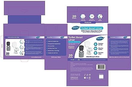 Cleanis CareBag Anti-Odor Toilet Bowl Liners with Absorbent Pad – Leak-Resistant, Universal Fit for Indoor/Outdoor Toilets – Odor-Eliminating – Converts Toilet to Dry Use, 20 Count