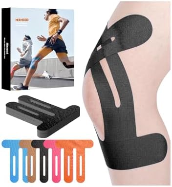 Precut Knee Kinesiology Tape - 12 Pcs Precut Kinesiology Tape for Knees Waterproof Strips Elastic | Breathable Joint Stability Hypoallergenic Latex-Free Tape, Black