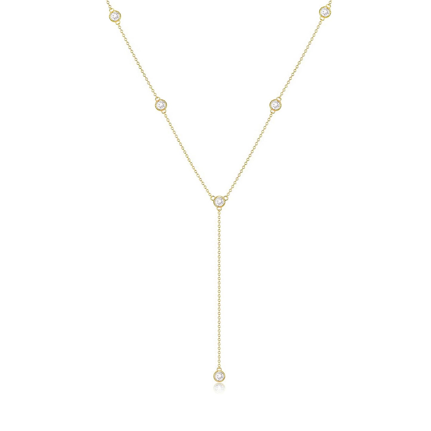 Zeffy Long Gold CZ Necklace for Women- Dainty 14K Gold Plated Teardrop Drop Lariat Necklace Trendy Simple CZ Y-Shaped Body Chain Stack Wedding Prom Dangle Statement Necklaces Jewelry Gifts