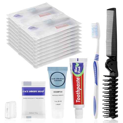 Travel Toiletries Supplies Kits Disposable Toiletry Amenities Set in Bulk, Hygiene Trial Size Personal Essentials Individually Wrapped for Camping, Hotel, Guest, Homeless, Charity, 5-in-1 (40-Pack)