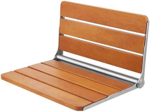 VEVOR Folding Teak Shower Seat, 20.9 x 16'' Unfolded, Wall Mounted Fold Up Shower Bench with 500 lbs Load Capacity, Space Saving Home Care Fold Down Shower Chair, for Seniors Pregnant Women Children