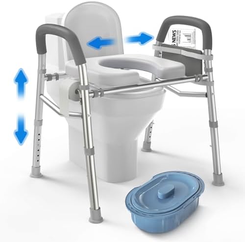 Delog Raised Toilet Seat with Handles, Heavy Duty 400lb Medical Safety Frame, Bathroom Assist Toilet Seat Raiser for Seniors