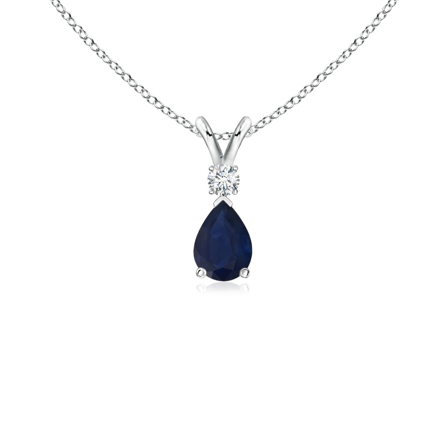 Angara Natural 0.4 Ct Blue Sapphire Solitaire Pendant in Sterling Silver for Women | Pear Blue Sapphire Necklace with Diamond | September Birthday Jewelry Gift | Grade- A | Size- 6x4mm