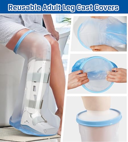 Waterproof Extra Wide Leg Cast Cover for Shower Adult, Reusable Extra Large Leg Shower Casts Cover with Non-Slip Bottom for Adults Large Casts Surgery Shower Boots