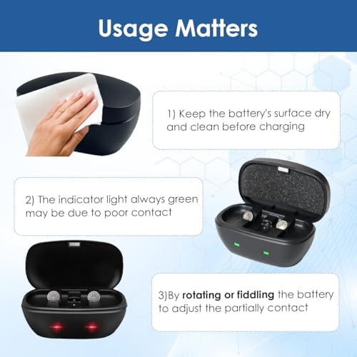 Rechargeable Hearing Aid Batteries and Charger for 675 Hearing Aid Amplifiers Battery Charger with 6 Pack Button Rechargeable Batteries