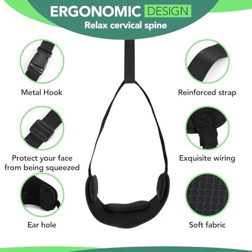 WEEOATAR Adjustable Neck Traction for Neck Pain, Neck Stretcher Strap for Pinched Nerves, Portable Neck Stretcher with Release Buckle, Neck Decompression Device for Indoors or Outdoors (Black 1)