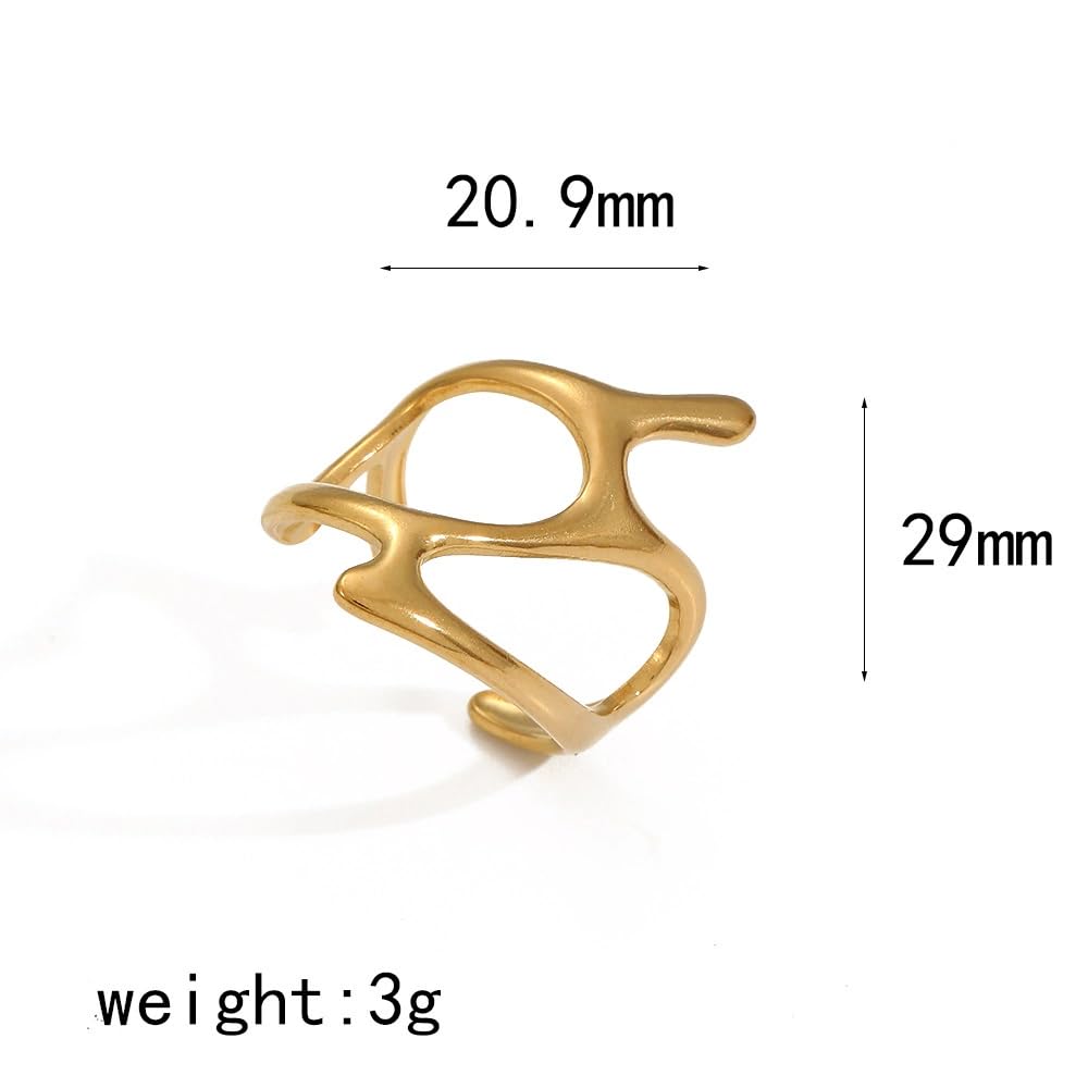 AIETUE Chunky Rings For Women, Gold Silver Thumb Ring Asymmetrical Wavy Curve Ring Adjustable Non Tarnish Dainty Stainless Steel New Year Anniversary Birthday Jewelry Gift (Trendy Gold #4)
