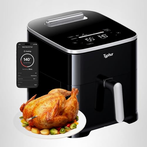 Typhur Sync 8QT AI Smart Air Fryer with Built-in Wireless Meat Thermometer, 9-in-1 XL Non Toxic Ceramic Airfryer, 450°F Max, Cooks 6lb Whole Chicken, Quiet & Dishwasher Safe, 120V