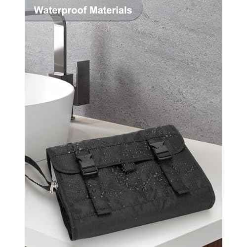 Relavel Travel Hanging Toiletry Bag for Men Women Travel Kit Shaving Bag Waterproof Large Makeup Bag Wash Bag Makeup Organizer Cosmetic Case for Bathroom Shower Black