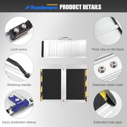 Ruedamann 2FT Wheelchair Ramp, Portable Wheelchair Ramp for Home Entrance, 30-1/4" Wider Design, Non-Slip Aluminum Folding Ramps for Wheelchairs, Strollers, Scooters, Stairs, Curbs, Doorways