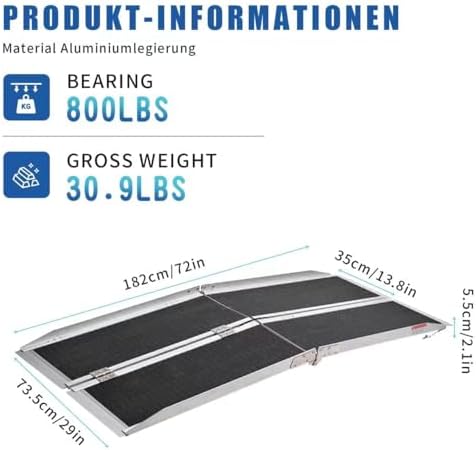 Portable Wheelchair Ramp 6FT,No-Slip Aluminum Folding Handicap Ramp 800 lbs Load Capacaity,Wheel Chair ramp for Home Steps,Stairs,car