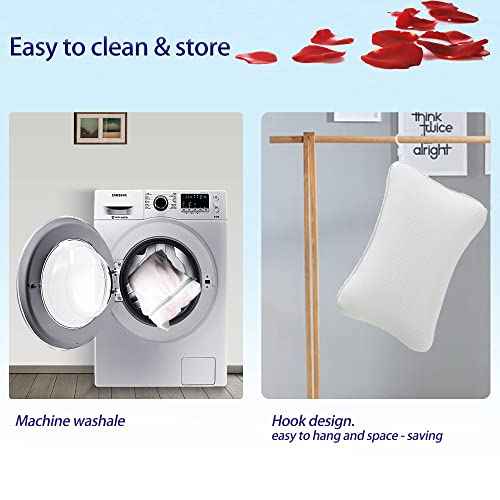 Bath Pillow for Tub, Non Slip, Breathable Soft, Comfortable Head Neck Support, Machine Washable, 2 Suction Cups(Off White)