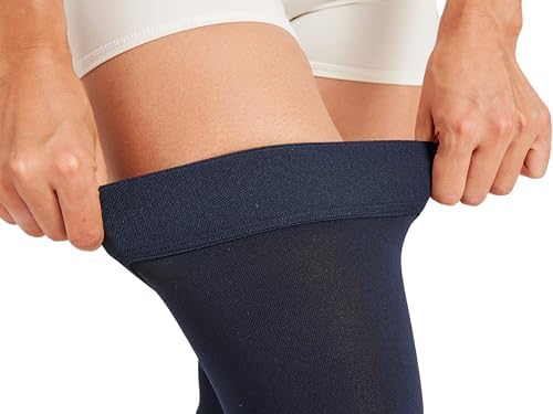 MGANG Medical 15-20 mmHg Compression Stockings for Women & Men, Pair, Thigh High Graduated Compression Socks, Closed Toe, Opaque, Support for Varicose Veins, Edema, Swelling, Flight, Navy Blue 3XL
