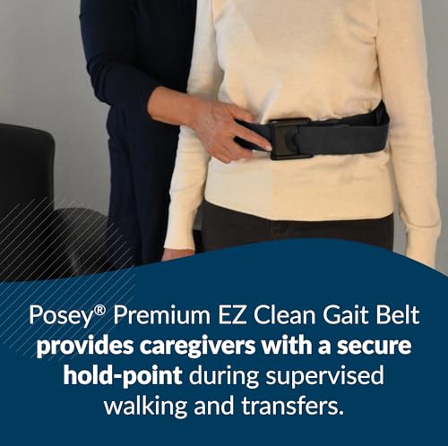 Posey 6546 Premium EZ Clean Gait Belt with Spring-Loaded Buckle – Black, 60” – Walking Belt – Qty. 1 – Home Care