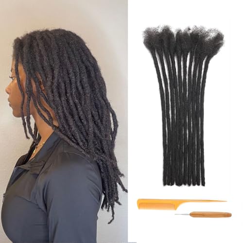 Dreadlock Extensions 0.4cm Thickness 10 Inch 60 Strands 100% Real Human Hair for Man/Women/Kids Full Handmade Permanent Loc Extensions Bundles Can Be Dyed Bleached Curled and Twisted (Soft Locs)
