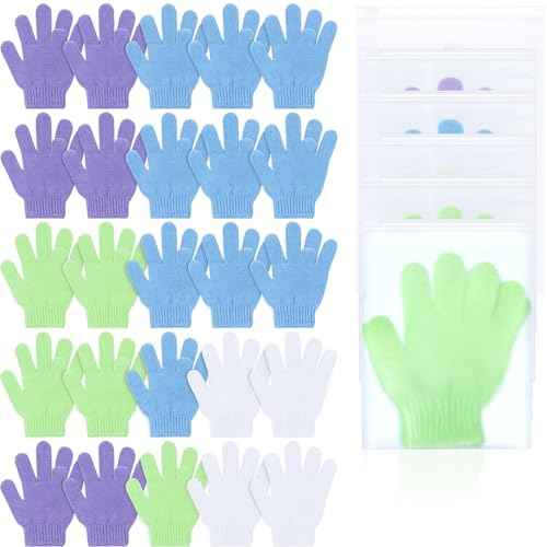 LemonRoad 48 Pcs Exfoliating Bath Gloves Individually Wrapped Bath Sponges Body Scrub Exfoliating Gloves with Case Body Scrubber for Dead Skin Remover Loofah Washcloth Mitt Men Women