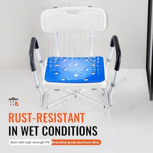 Shower Chair Seat, 400 lbs Capacity, Shower Stool with Crossing Bar, Padded Armrests and Back, Shower Chair for Inside Shower Bathtub, Adjustable Height Bench Bath Chair for Elderly Disabled