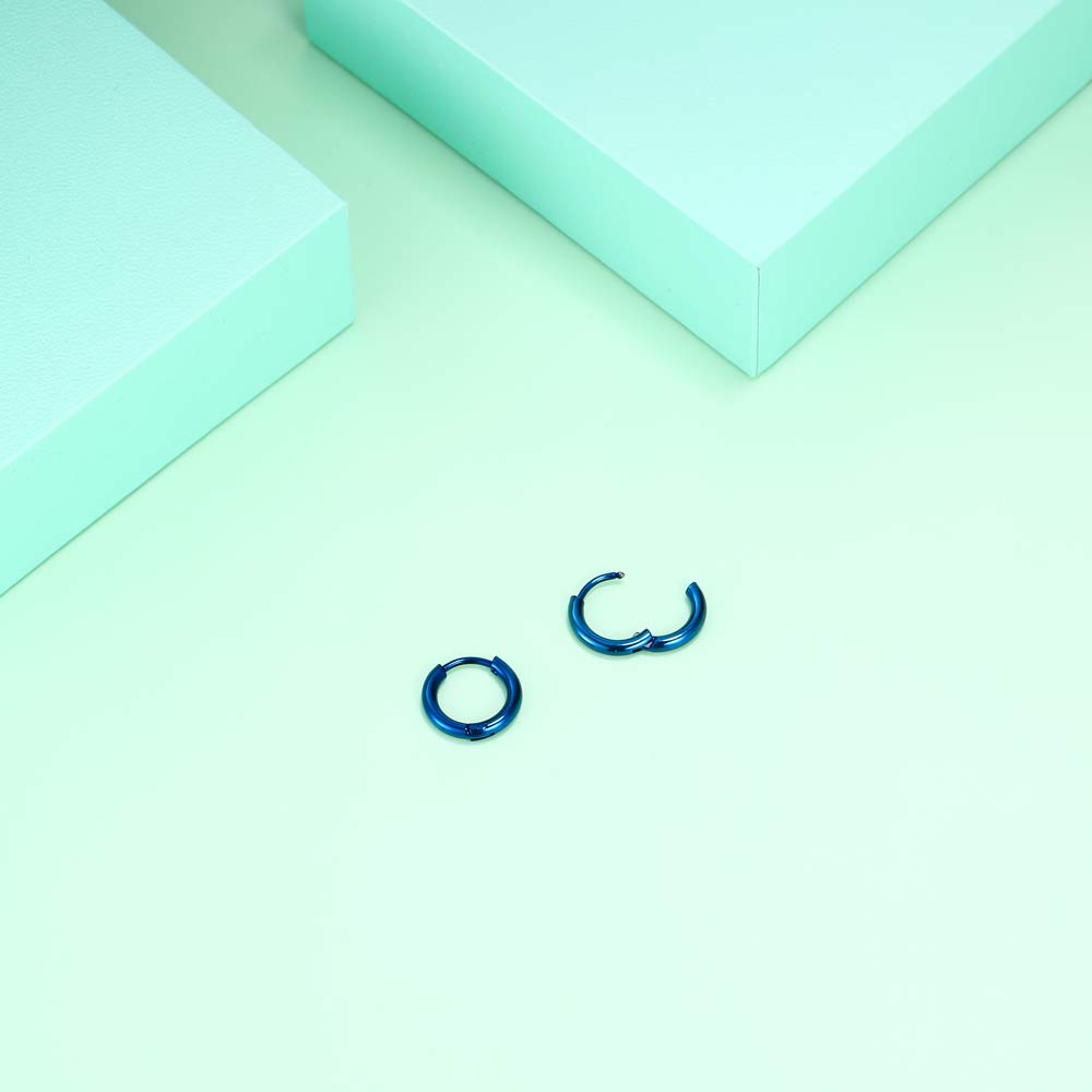 Gabry&jwl 316L Surgical Stainless Steel Huggie Hoop Earrings 6mm Blue Hypoallergenic Earrings Hoop Cartilage Helix Lobes Hinged Sleeper Earrings For Men Women(A06:6mm Blue(THK 2.0mm))