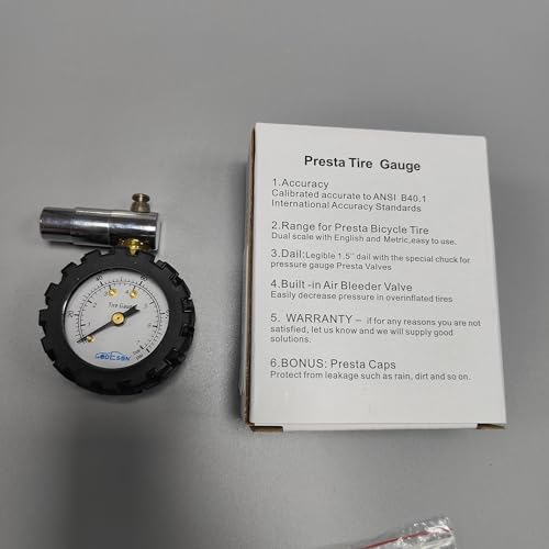 Presta Valve Gauge, GODESON Analog Presta Valve Bicycle Tire Pressure Gauge,100PSI/7Bar, Suitbale for Hybrid Bike Tire Inflation Range