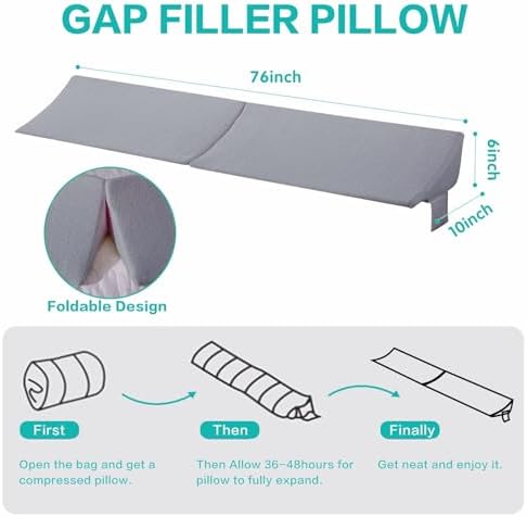 SLIGUY King Size Bed Wedge Pillow Headboard Pillow Mattress Wedge Bed Gap Filler Fill The Gap (0-7") Between Your Headboard and Mattress for Sleeping Backrest Pillow（Grey 76"x10"x6"）