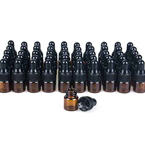 Sample Dropper Bottles, Mini Dropper Bottles with 2 Pcs Plastic Droppers for Traveling Essential Oils DIY Cosmetic Liquid Sample Perfume (Amber, 1ML)