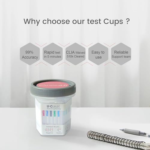 [5 Pack] Multidrug Test Cup Kit: 12 Panel Urine Test Cup Rapid Test at Home -The Largest DOA Cup