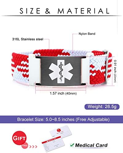 Personalized Sport Medical Alert Bracelets for Women Men - Custom Medical ID Bracelets with Free Engraving - Hook and Loop/Elastic/Stainless Steel/Silicone Watch Wristband Emergency Bracelet