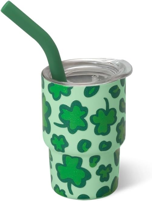 Swig Life Swig Shots Insulated Tumbler 2oz, Stainless Steel Mini Tumbler with Lid and Silicone Straw, Double Wall & Vacuum Sealed, Mini Tumblers for Shots (Lucky Leopard)
