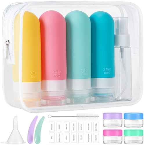 16pack Travel Bottles for Toiletries, TSA Approved LeakProof Squeezable Silicone Toiletry Containers for Shampoo, Conditioner, 3oz Portable Refillable Traveling Size Liquid Containers (16Pcs/Colorful)