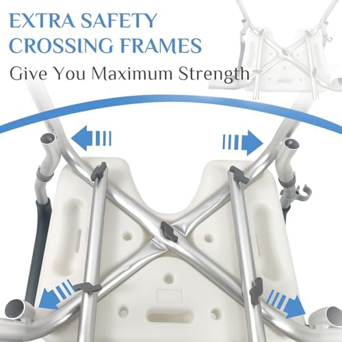 Shower Chair Seat with Arms and Back, Padded Handicap Shower Bench for Adults, Elderly and Disabled, Adjustable seat Height ranges from 14.9 to 21.3 inches