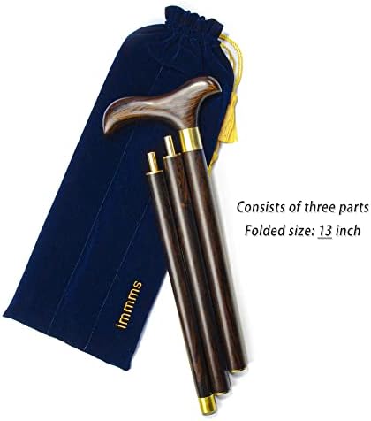 Handcrafted Folding Cane – Luxury African Blackwood Walking Cane for Men – Elegant Wood Walking Stick with Brass Accents, Gift Box, Travel Bag, Wrist Strap & Spare Tip.