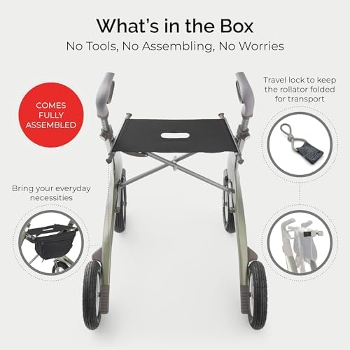 byACRE Carbon Overland/All Terrain Carbon rollator/Big Pneumatic Wheels/Lightweight at only 14.8 lbs/Foldable with seat