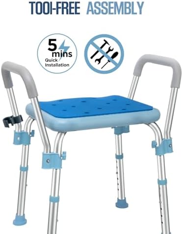 Bath Chair Bench with Arms, Medical Shower Bench Bath Stool Safety Seat for Elderly, Adults, Disabled, Blue Shower Stools