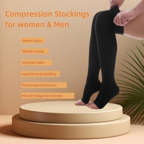 20-30 mmHg Compression Stockings for Women and Men, Open Toe Thigh High Compression Socks, Best Support for Varicose Veins, Edema, DVT