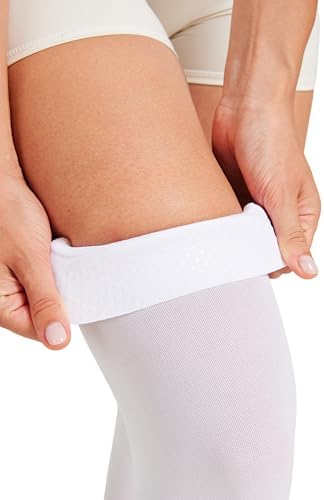 MGANG Medical Thigh High Compression Stockings for Men & Women, Pair, Open Toe, 15-20 mmHg Graduated Compression Support Hose, Opaque, Best for Varicose Veins, Edema, Flight, DVT, Swelling, White S