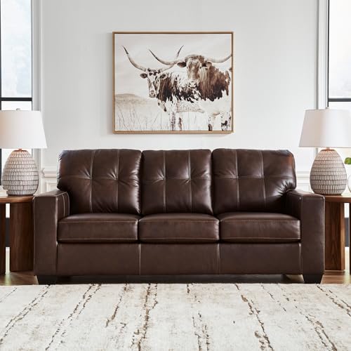 Signature Design by Ashley Santorine Transitional Tufted Leather Match Sofa, Dark Brown